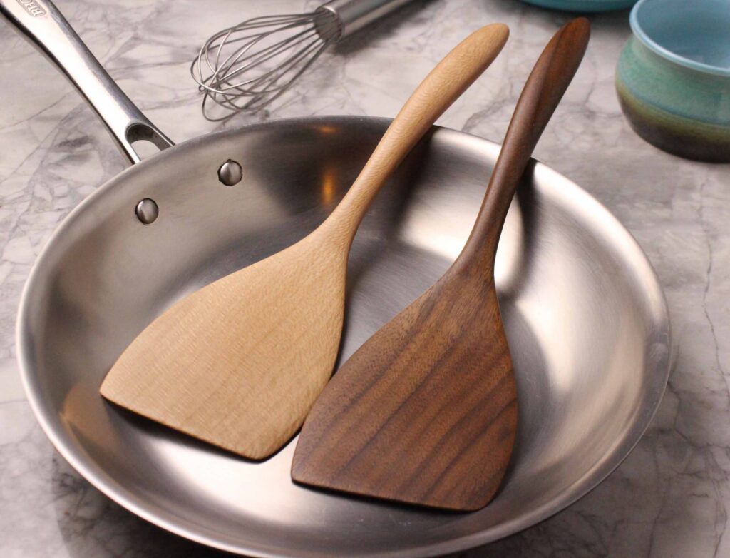 Handmade wooden spatula cooking utensil for turning and stirring